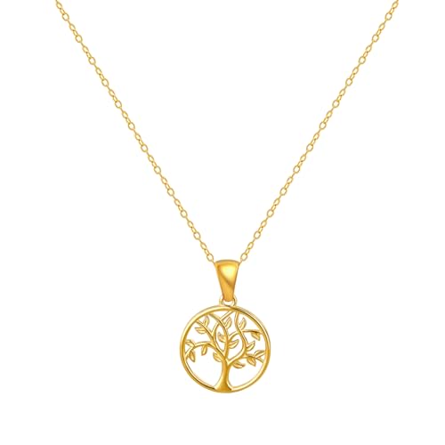 VceTd Silvery/Gold Tree of Life Pendant Necklace Stainless Steel Adjustable 17.9+1.97 Chain Meaningful Gift for Friends Family or Yourself (Gold)