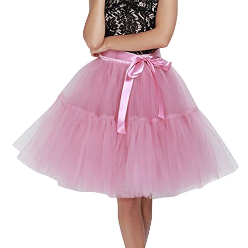 Falda de puerta para mujer, diseño de corazones, color sólido, cintura elástica, falda hecha a mano, falda de rendimiento, falda de tul, Rosa intenso., Talla única