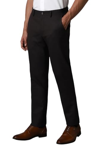 Image of Louis Philippe Men Black Slim Fit Solid Flat Front Formal Trousers