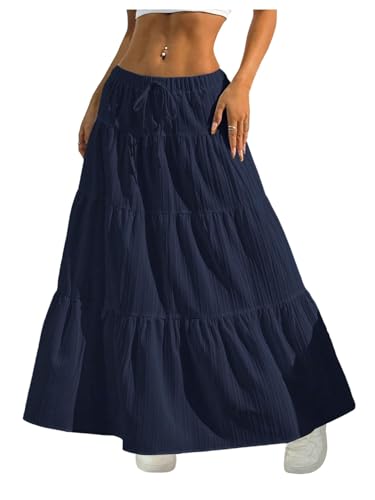 Image of Verdusa Women's Long Maxi Skirt Boho Flowy Flared Ruffle Skirts 2026 Beach Vacation Summer Going Out Outfits