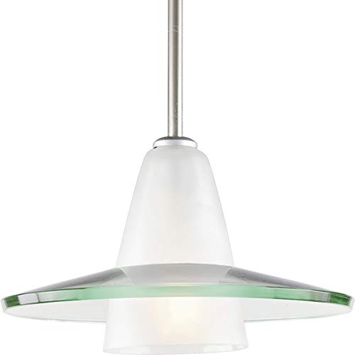 Progress Lighting Modern Pendant 1-Light Clear and Etched Glass Mini-Pendant Light Brushed Nickel