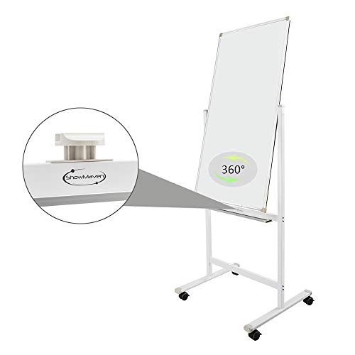 Showmaven 48 X 24 Inch Mobile Whiteboard 360°Double-Sided Magnetic Dry Erase Board,74"H With Stand On Rolling Wheels With Brake,Portable Chalkboard For Office Home Meeting Teaching(White) #TOP3