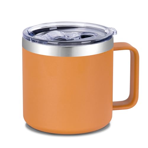 VEGOND 14 oz Insulated Coffee Mug with Handle, Stainless Steel Travel Coffee Mug with Lid, Double Wall Vacuum Metal Coffee Cup, Coffee Tumbler Powder Coated, Orange 1 Pack