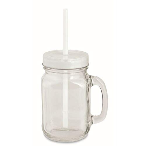 Publilancio srl Jarra Tarro de Cristal Tapa Blanco con Pajita bombonera