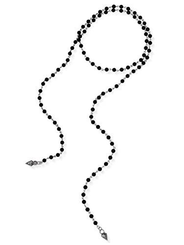 Sacina Gothic Long Rosary Black Bead Necklace, Gothic Emo Grunge Necklace, Goth Jewelry, Halloween Christmas Jewelry Gift For Women