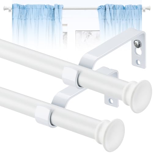 Curtain Poles, Curtain Poles for Eyelet Curtains 76 to 116 cm, 1.6 cm Adjustable Sigle Curtain Rods with Brackets for Patio, Sliding Glass Door, Living Room, Matte White, 2 Pack