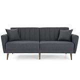 Gozos Mammo Sitzgruppe 3 Sitzer Sofa | Bettfunktion Couch besteht aus Leinenstoff | Wohnzimmermöbel Dekorative und Comfortable Sofa mit Schlaffunktion und Holzbein | 205 x 83 x 82 cm | Anthrazit