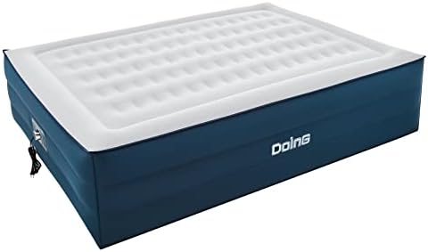 DOING Airbed Queen Size TPU Camping Inflatable Air Mattress with Built-in Electric Pump 1763lbs Load Bamboo Fiber Top Double High Blow-up Travel Air Bed for Tent Skin-Friendly Outdoor Indoor