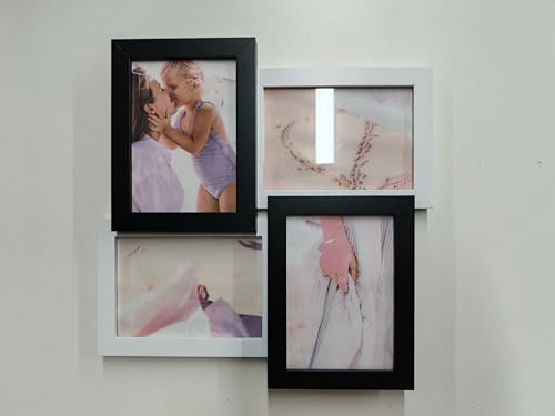 フォトフレーム L判 多面 壁掛け 木製 ガラス 人気 おしゃれ 写真立て 額縁 ハガキ ポストカード アートワーク 写真フレーム 複数枚 縦 横 誕生日 記念日 新築祝い プレゼント(黒-白 4枚)