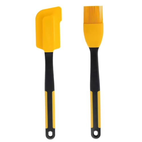 Mikinona Silicone Baking Brush and Scraper Set Dual-purpose Kitchen Tools for Barbecue and Pastry Food-grade Dishwasher Safe Yellow Utensils