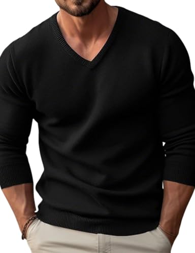 Mywinway Pullover Sweaters for Men Fall V Neck Long Sleeve Causal Lightweight Trendy Knit Sweater Tops Jumper Outerwear2