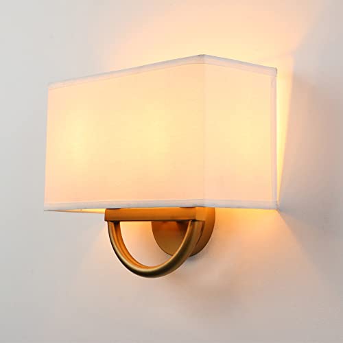Yosoan Wall Sconce Indoor Night Bedside Fixture, Double-Head Vintage Industrial Wall Lamp White Square Textile Lamp Shade For Bedroom Living Room Corridor Study(White) #TOP6