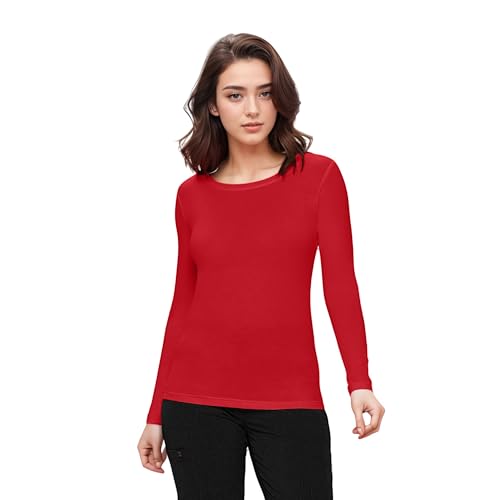 Natural Uniforms Women's Under Scrub Tee Crew Neck Long Sleeve T-Shirt (Red, XX-Small)