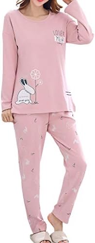 Vopmocld Young Girls Lovely Bunny Pajama Sets Cotton Long Sleeve Pjs Clothes Sleepwear Shirts, Pink, 18