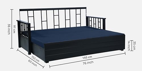 Image of Toas 3 Seater Metal Sofa Cum Bed with Hydraulic Storage | Queen Size Sofa Cuma Bed | 3 Seater Sofa Set, Metal Sofa Set for Living Room (Matte Black Finish with Brown Cushion)