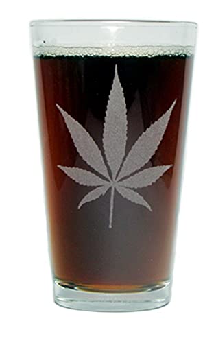 Marijuana Leaf 16oz Laser Engraved Pint Glass