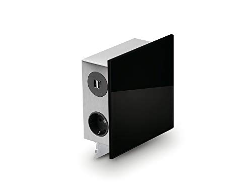 Prise USB en verre noir MIRA Quad pour cuisine et bureau