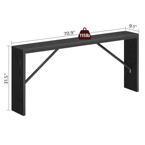 Console Table, 70.9" Long Sofa Table Behind Couch, Narrow Entryway Table, Farmhouse Dining Table with Angled Metal Frame, Industrial Console Table for Entryway, Black CTHB18801