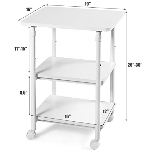 Tangkula 3-Tier Adjustable Printer Stand, Rolling Printer Cart With 2 Storage Shelves, Mobile Machine Stand Storage Rack For Home Office #TOP3