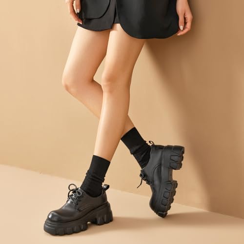 Image of BEAU TODAY Platform Oxfords for Women, Leather Chunky Drees Shoes