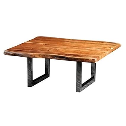APRODZ Squaro Live Edge Acacia Wood Top and Stainless Steel Base Coffee Table (Teak Finish)