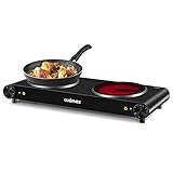 CUSIMAX Double Burner, 1800W Electric Burner Ceramic Hot Plate for Cooking, Dual Control Infrared Burner, Glass Plate Electric Cooktop, Stainless Steel-Upgraded Version