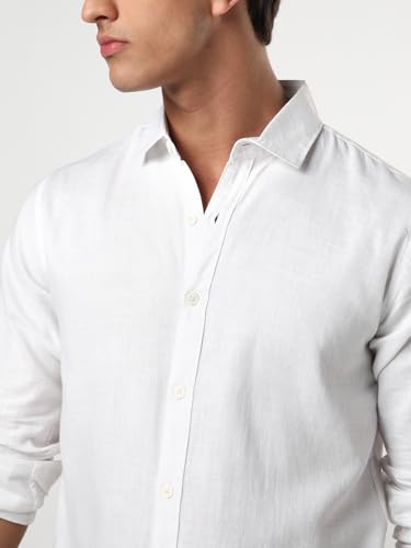 Image of Urbano Fashion Men's Linen Blend Full Sleeve Relaxed Fit Casual Solid Shirt