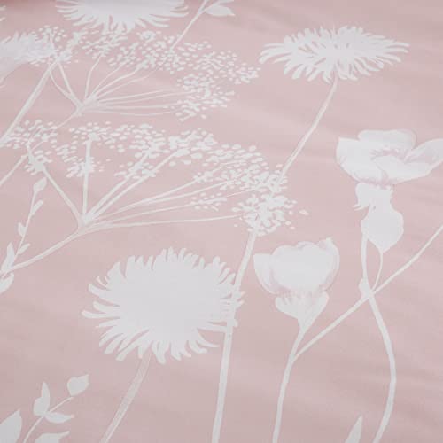 Catherine Lansfield Meadowsweet Floral Reversible King Duvet Cover Set with Pillowcases Blush Pink