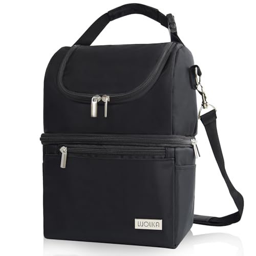 Image of Breastmilk Cooler Bag - Cooler Bag for Nursing Moms Multi-Function, Insulated Baby Bottle Cooler Tote Bag with Double Compartments - Fits 6 Baby Bottles Up to 9 Ounce - All Black