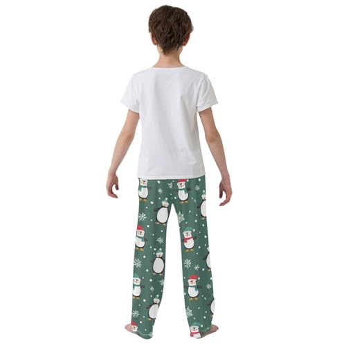ZZXXB Xmas Penguin Snow Boys Long Pants Soft Trousers Elastic Waist Kids Lounge Bottoms with Pockets S-XL3
