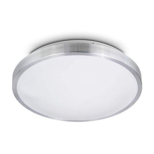 Kwazar Luminaire Deckenleuchte Küche Wohnzimmer 2 x E27 Fassung Modern Deckenlampe Aluminium Lampe Ø 33cm Deckenstrahler rund silber Romi