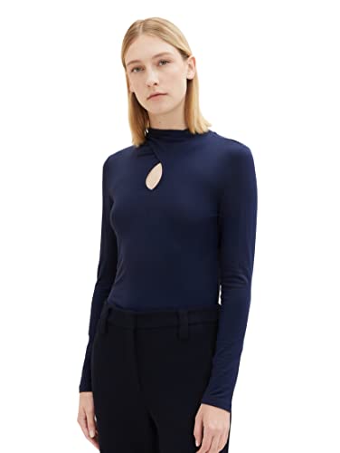 Maglia Camicia da Donna a Maniche Lunghe con Dettaglio Cut-out 10668-capitano del Cielo Blu 3XL