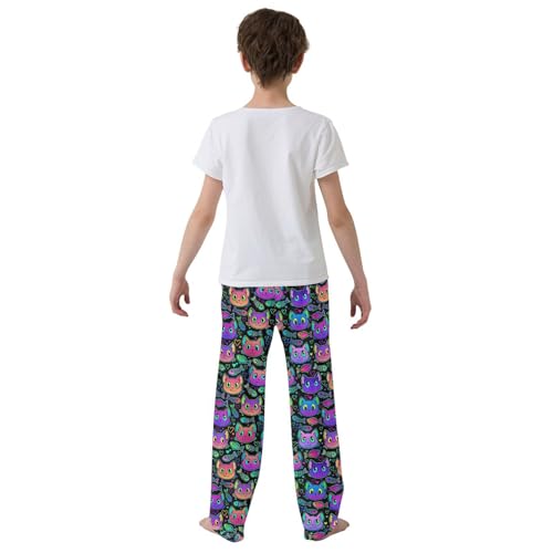 Galaxy Cat Fish Boys Long Pants Soft Trousers Elastic Waist Kids Lounge Bottoms with Pockets S-XL3