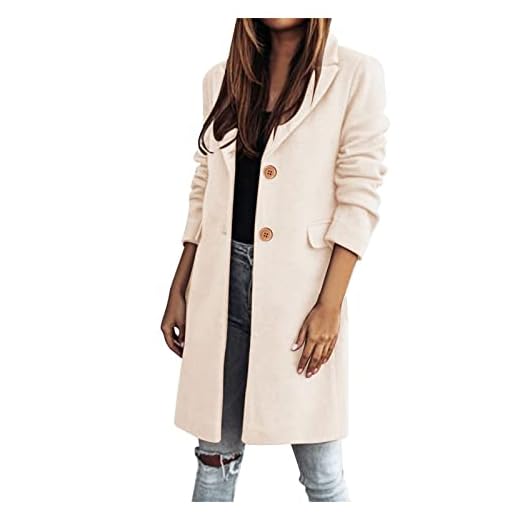Trench pour femme - Long - Coupe-vent - Décontracté - Manches longues - Revers - Coupe-vent - Avec doublure - Printemps Automne - Veste de mi-saison, beige, S