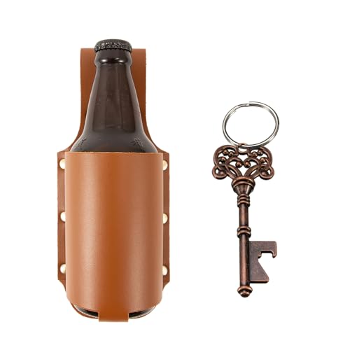 Fondina per birra, da uomo, con apribottiglie, portachiavi a forma di scheletro con pelle di cavallo pazzo, regalo per birra, feste, barbecue, campeggio, accessori per birra (marrone #2)