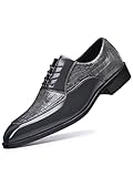 Men's Crocodile Print Square-Toe Dress Shoes Tuxedo Formal Business Casual Oxfords Retro Derby (Grey, Adult, Men, 11, Numeric, US Footwear Size System, Medium)