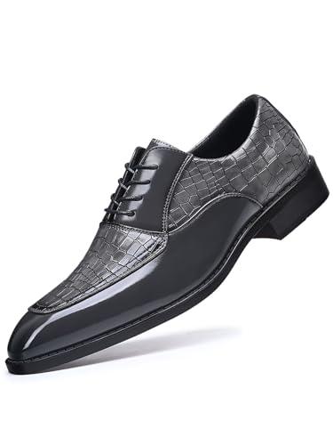Men's Crocodile Print Square-Toe Dress Shoes Tuxedo Formal Business Casual Oxfords Retro Derby (Grey, Adult, Men, 14, Numeric, US Footwear Size System, Medium)