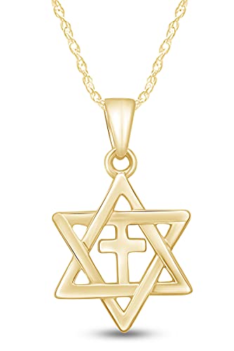 AFFY Star of David with Cross Pendant Necklace, 14K Gold Over Sterling Silver Jewish Christian Interfaith Jewelry Gift for Women with 18