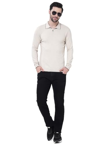 Image of Kalt Mens Basic Solid Full Sleeves Polo Cotton Blend Knitted Regular Fit Polo-Neck T-Shirts with Collar Stylish