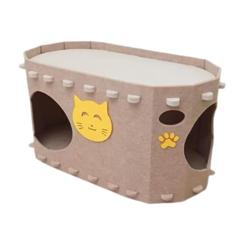 PEWETE 猫ハウス、折りたたみ式フェルト子猫洞窟、ペット用品、丈夫な家具プロテクタートンネルベッド、傷に強い室内用, 茶色