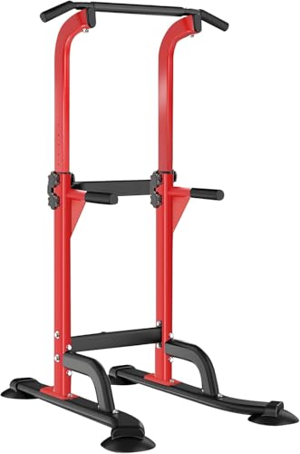 sogesfurniture Power Tower Pull Up Bar Dip Station and Height Adjustable Dip Bar Stand, Multi-Function Home Gym Exercise Equipment Strength Training Fitness Workout Station, Rot