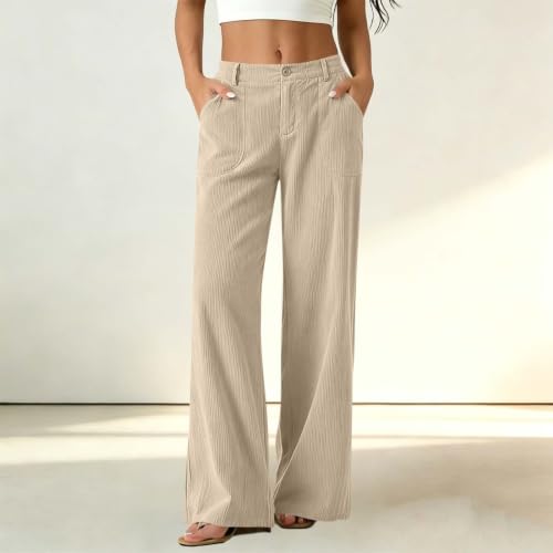 Corduroy Straight Leg Pants Women High Waisted Casual Pants With Pockets - image 2