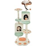 Yaheetech 57.5in Cat Tree Tower, Multi-Functional Activity Center w/Cat Paw-Shaped Platform, Scratching Posts, 2 Condos and Dangling Balls for Indoor Cats to Relax