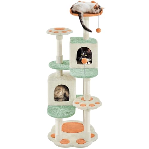 Yaheetech 57.5in Cat Tree Tower, Multi-Functional Activity Center w/Cat Paw-Shaped Platform, Scratching Posts, 2 Condos and Dangling Balls for Indoor Cats to Relax