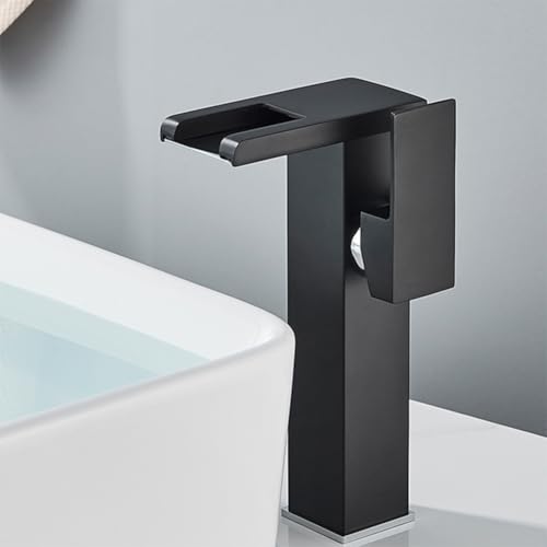 Mitigeur de lavabo cascade LED robinet salle de bains laiton noir - 2