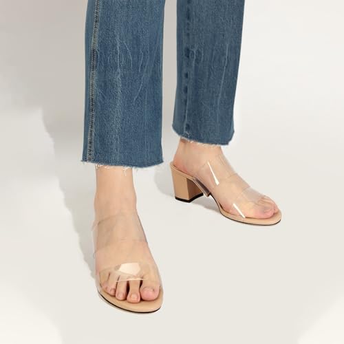 Clear Heeled Sandals for Women Transparent Two Strap Low Block Heels Open Toe Slip On Sandals2