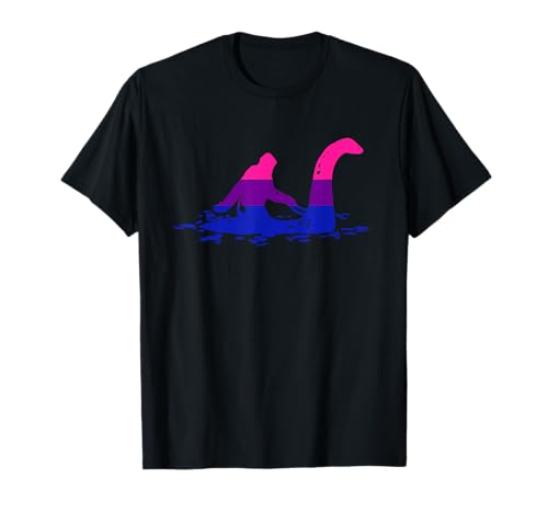 Bigfoot Riding Loch Ness Monster LGBT-Q Bisexual Pride Flag T-Shirt