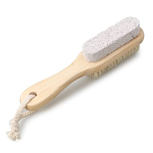 Gogogmee Foot Brush for Shower Natural Wood Pumice Foot Exfoliating Brush Remover for Feet Foot Bristle Brush 18 * 4.3cm