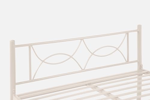 Image of Luno Metal Queen Size Bed Without Storage | Wrought Iron Double Bed with Headboard & Footboard | Sturdy Powder Coated Platform Bed Queen Size Cot for BedroomLivingRoom Ivory (75x60)