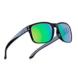 Bnus italy made unisex polarized sunglasses for men womens shades corning green mirrored glass lens (B7026 Black Shiny / Green Flash Polarized, B7026/Non-varnish Nylon Frame)